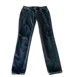 •Black Distressed  Jagger classic fit  Stretch Denim Jeans by Vigoss. Sz …